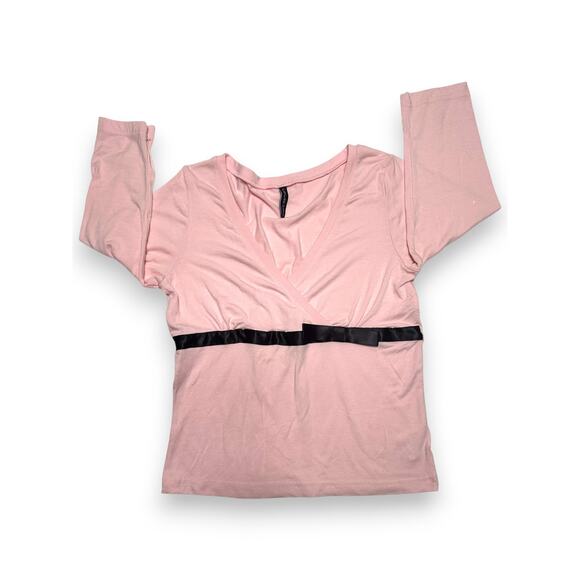 Vintage Cha Cha Vente Pink Surplice Wrap Top W/ Satin Empire Ribbon Size Medium - Picture 3 of 11